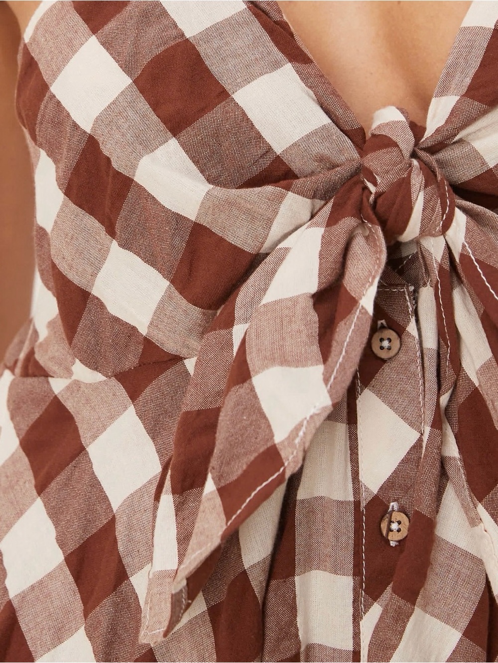 Free People Brown and White Gingham Tie-Front Midi Dress - Picture 4 of 4